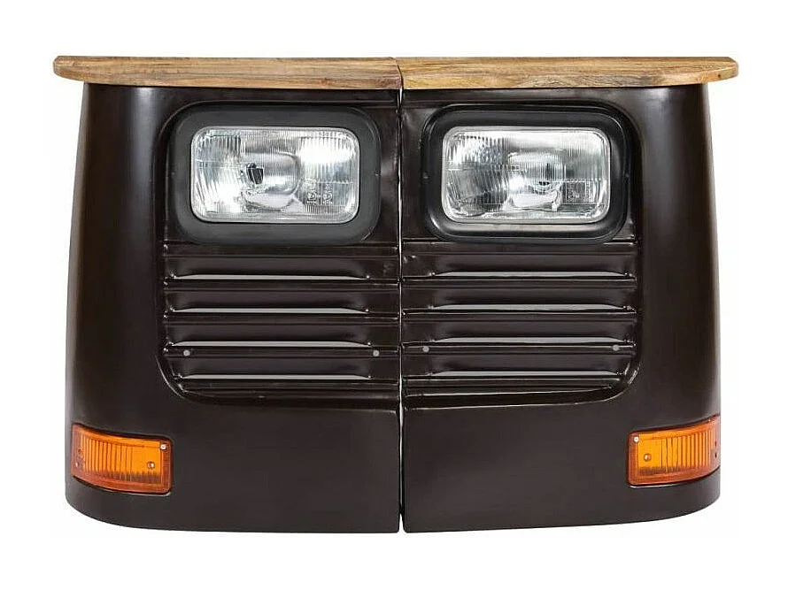 Buffet métal gris et plateau manguier massif Vroum