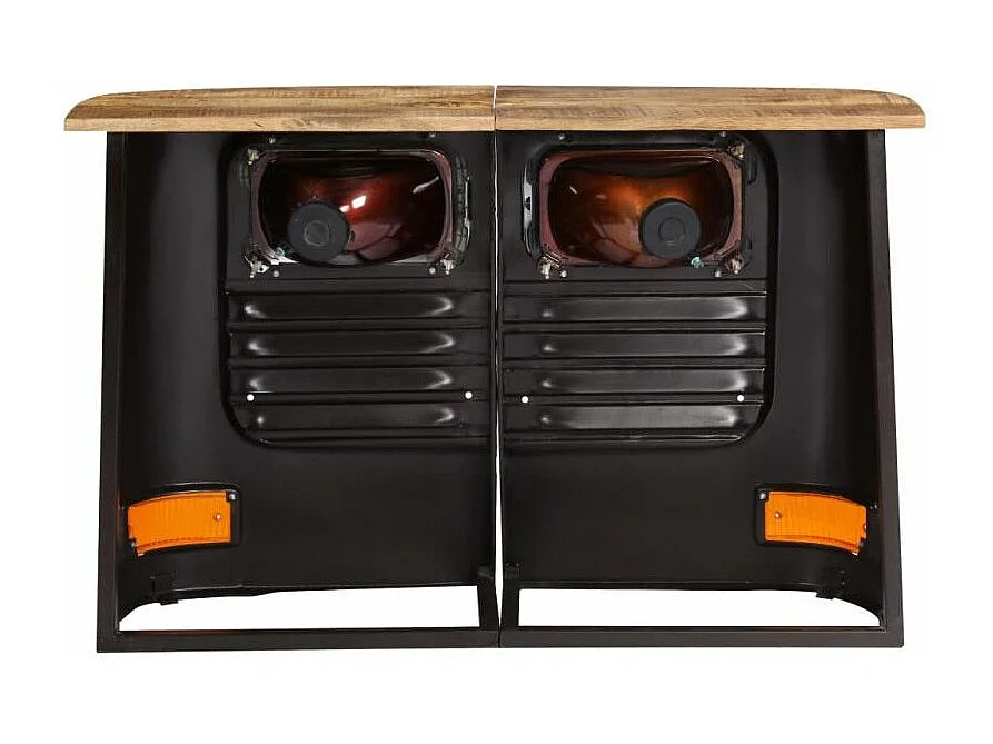 Buffet métal gris et plateau manguier massif Vroum