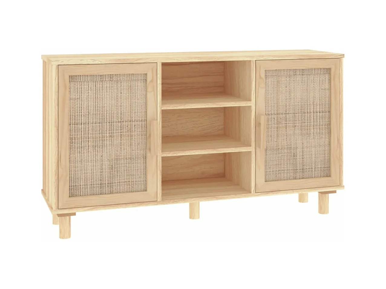 Buffet en bois avec 2 portes en Rotin naturel 105cm - Modèle Kaliga-Couleur Blanc