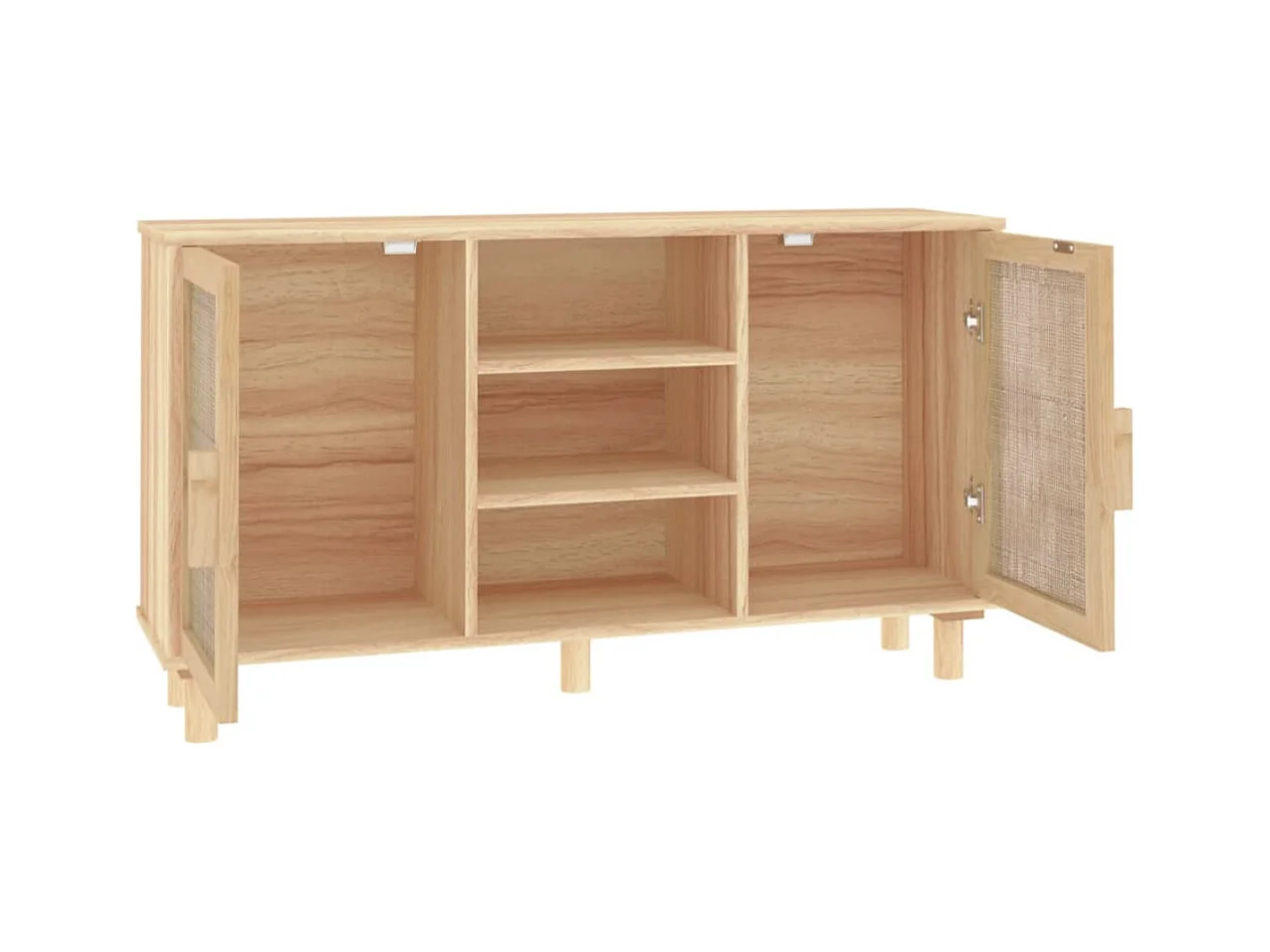 Buffet en bois avec 2 portes en Rotin naturel 105cm - Modèle Kaliga-Couleur Blanc