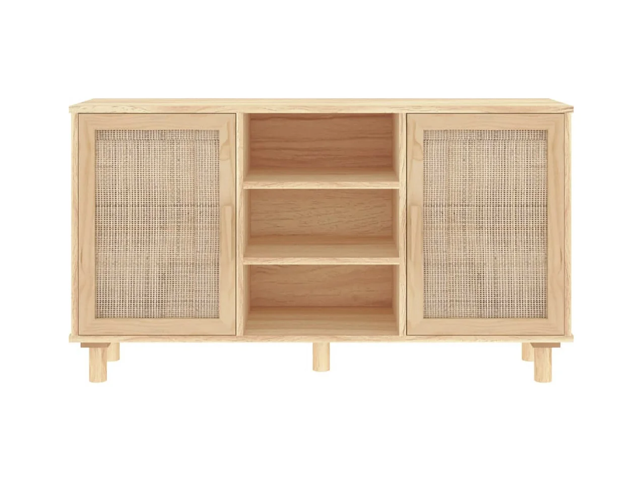 Buffet en bois avec 2 portes en Rotin naturel 105cm - Modèle Kaliga-Couleur Blanc