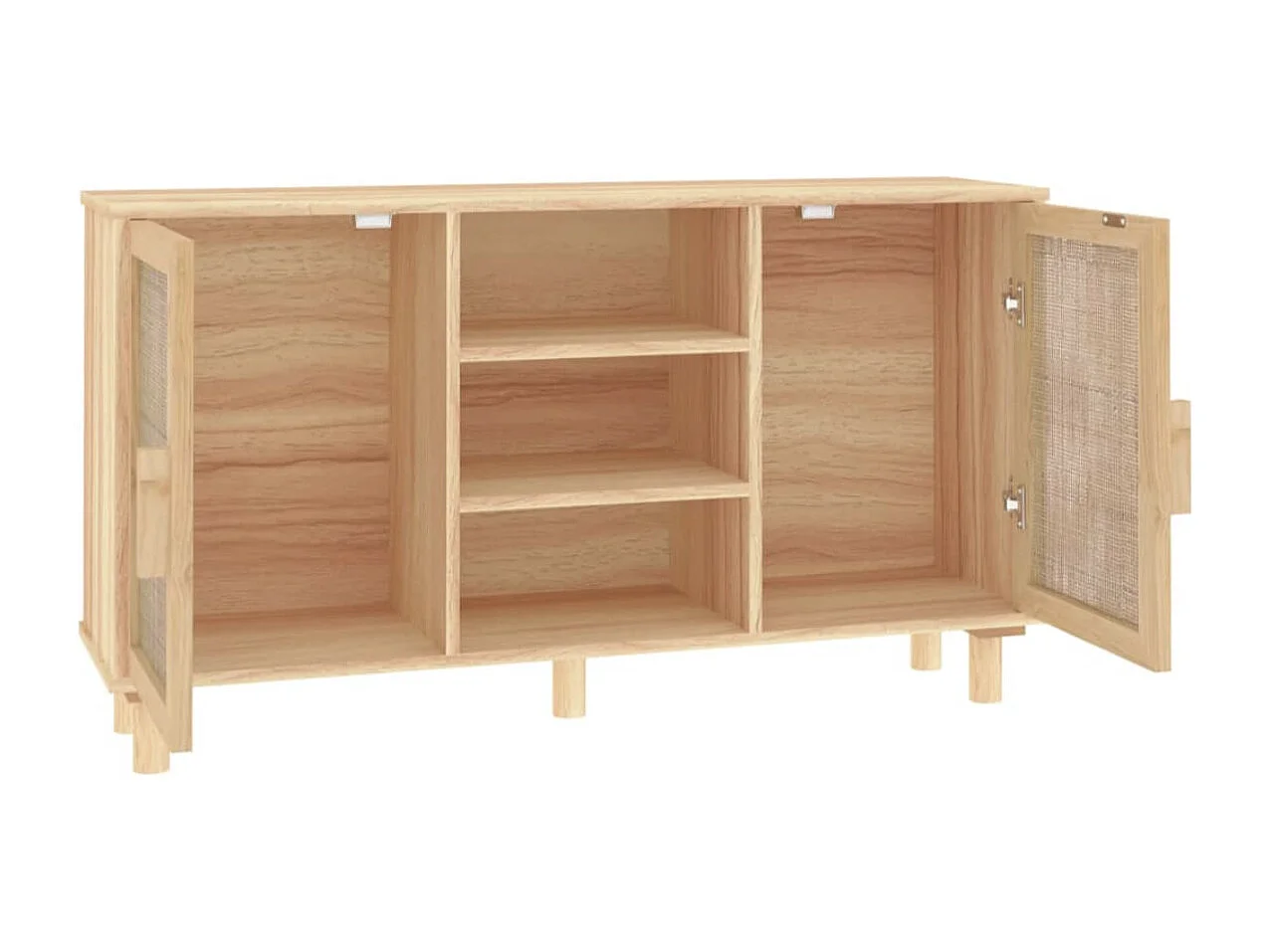 Buffet en bois avec 2 portes en Rotin naturel 105cm - Modèle Kaliga-Couleur Blanc