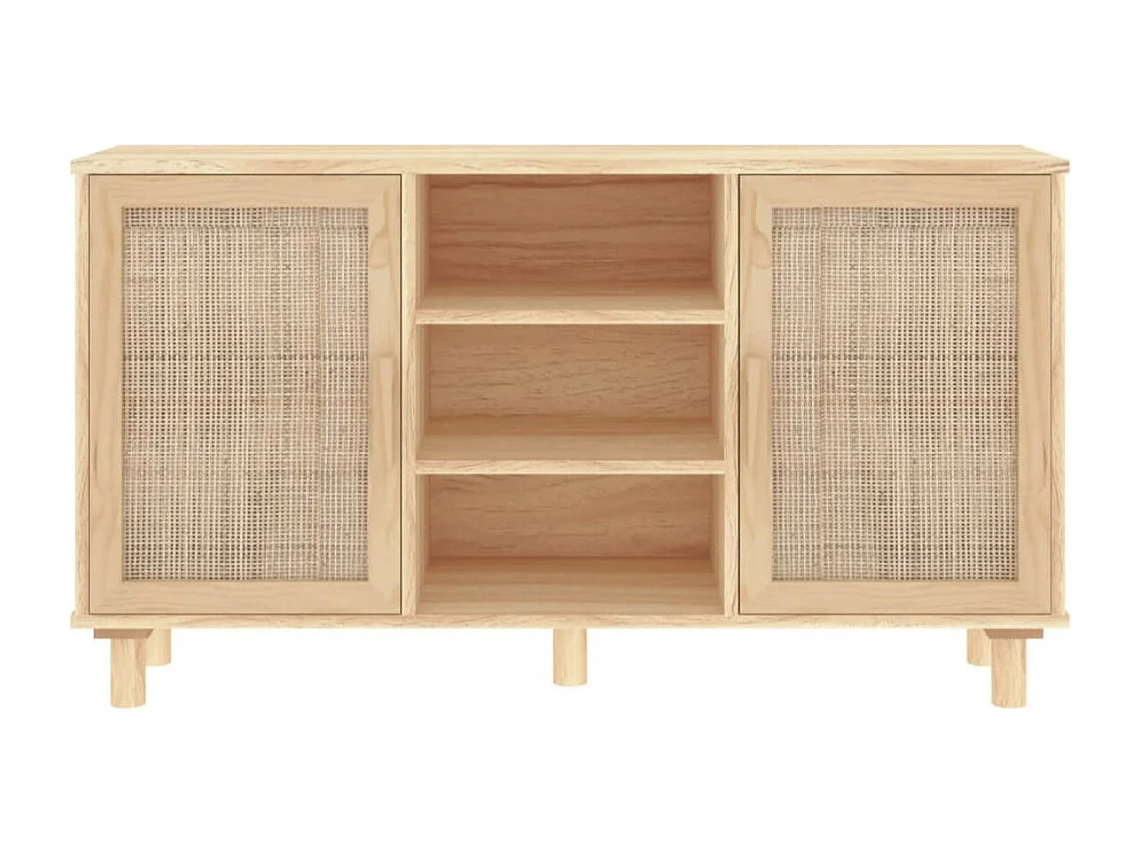 Buffet en bois avec 2 portes en Rotin naturel 105cm - Modèle Kaliga-Couleur Blanc
