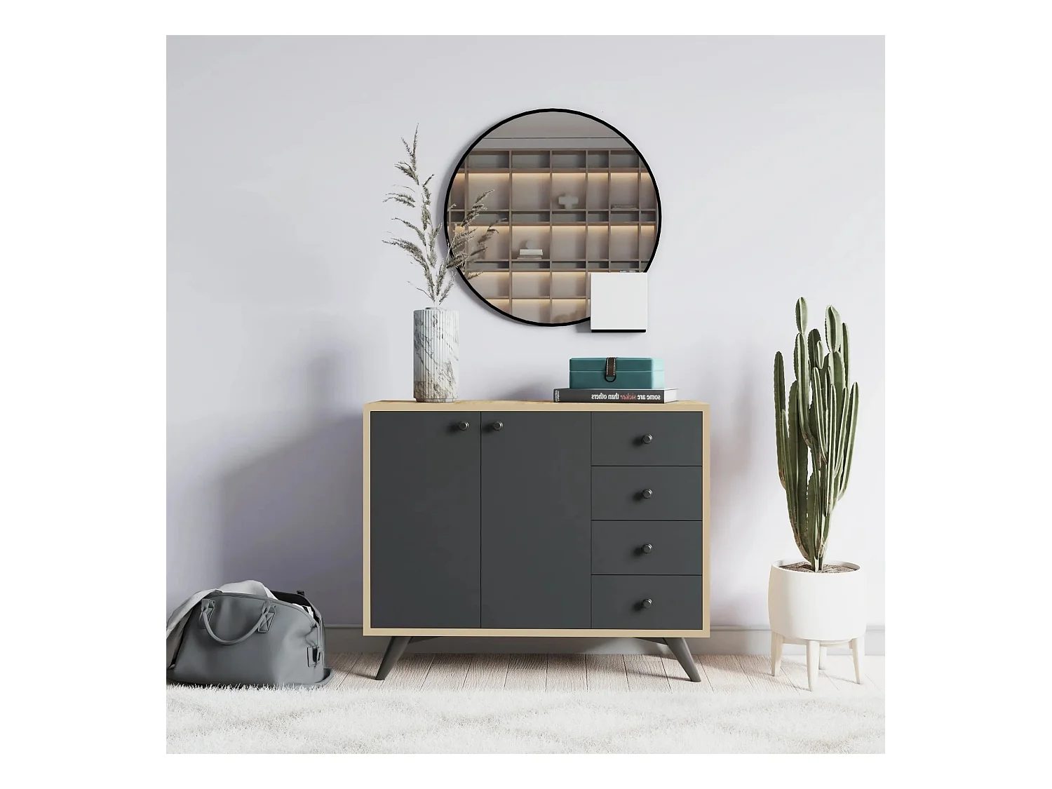 Gabinete multiusos Waga color roble Antracita 100x82x35 cm