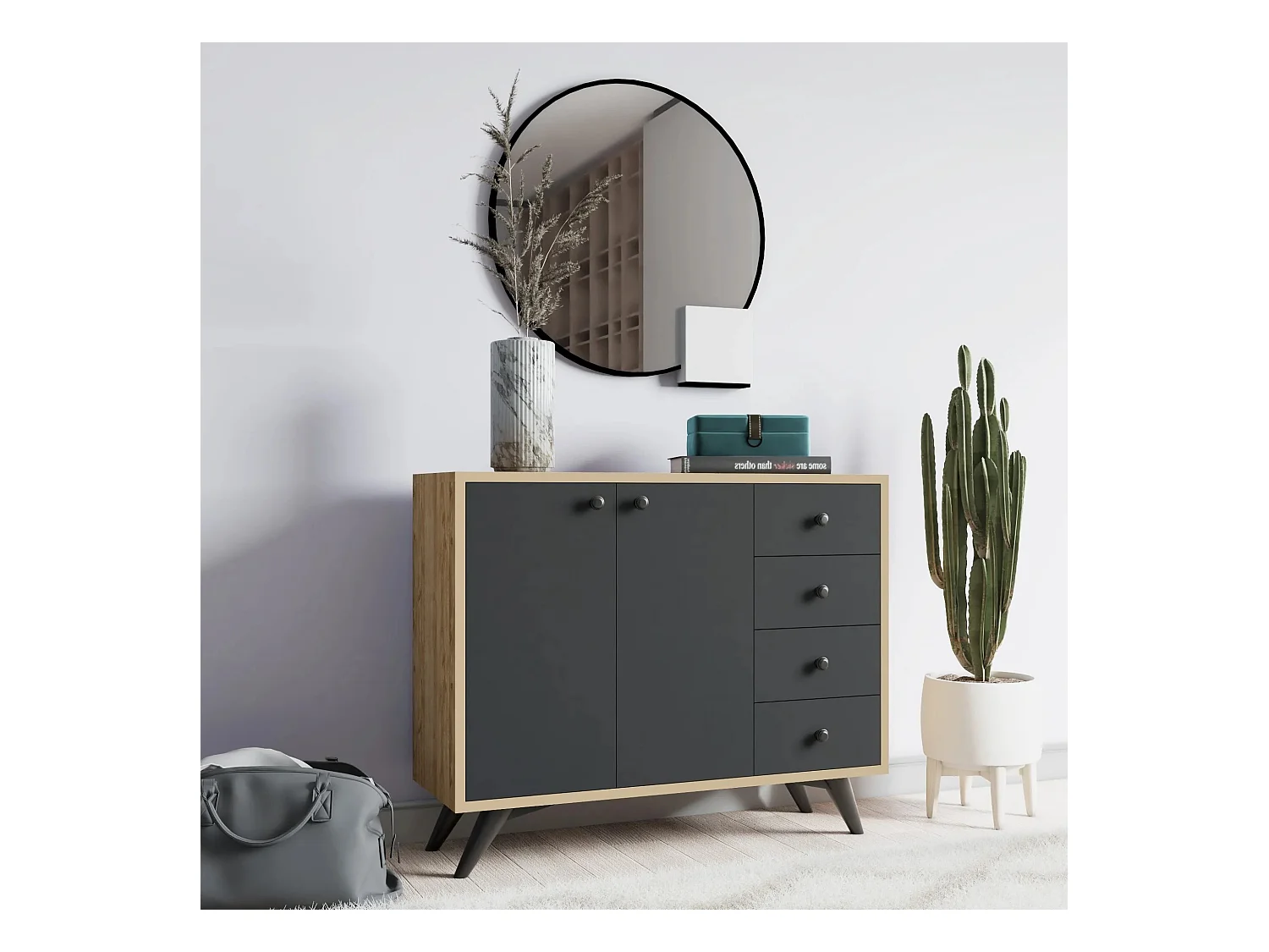 Gabinete multiusos Waga color roble Antracita 100x82x35 cm