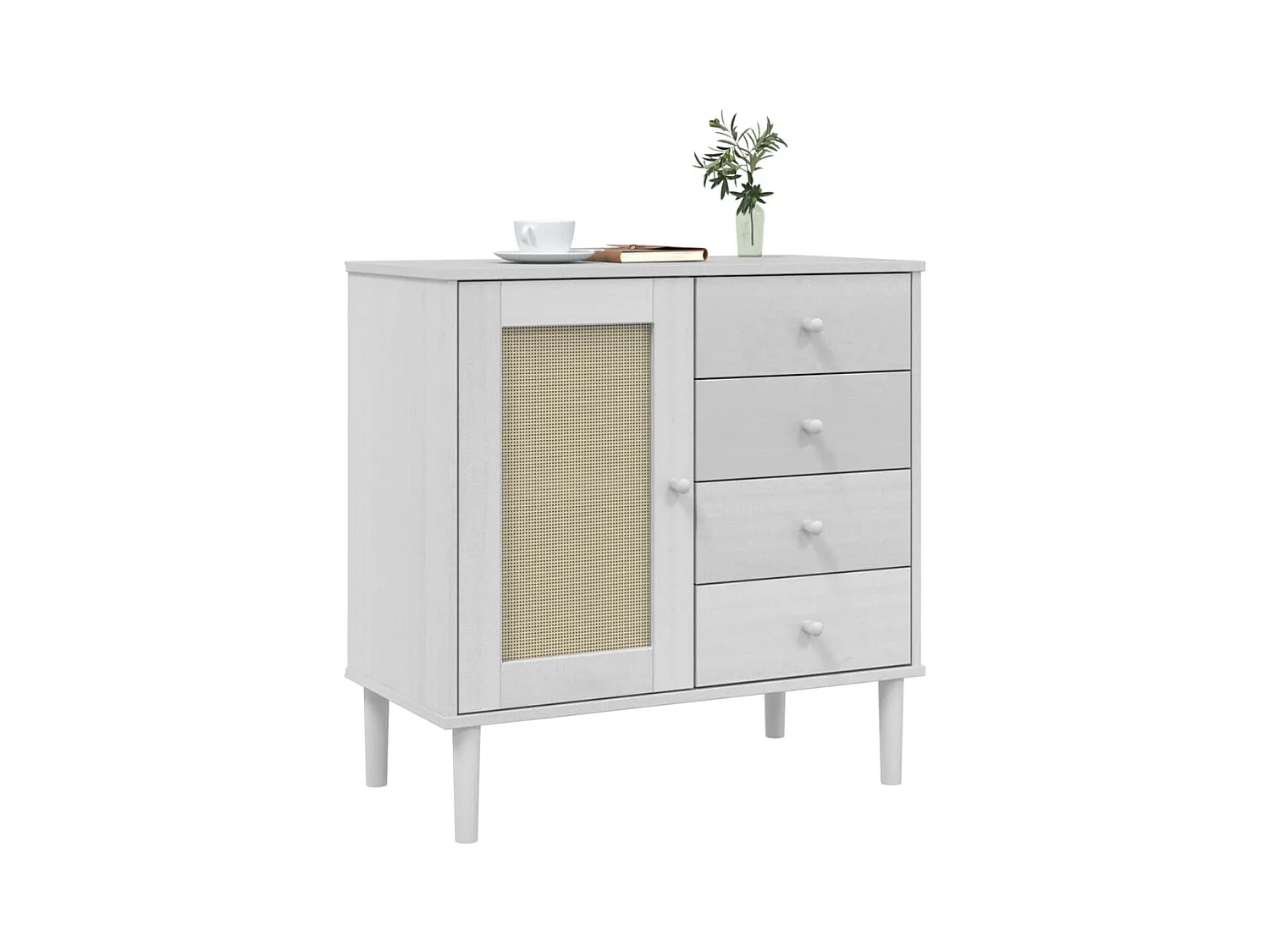 Buffet SENJA aspect rotin blanc 80x40x80 bois massif de pin