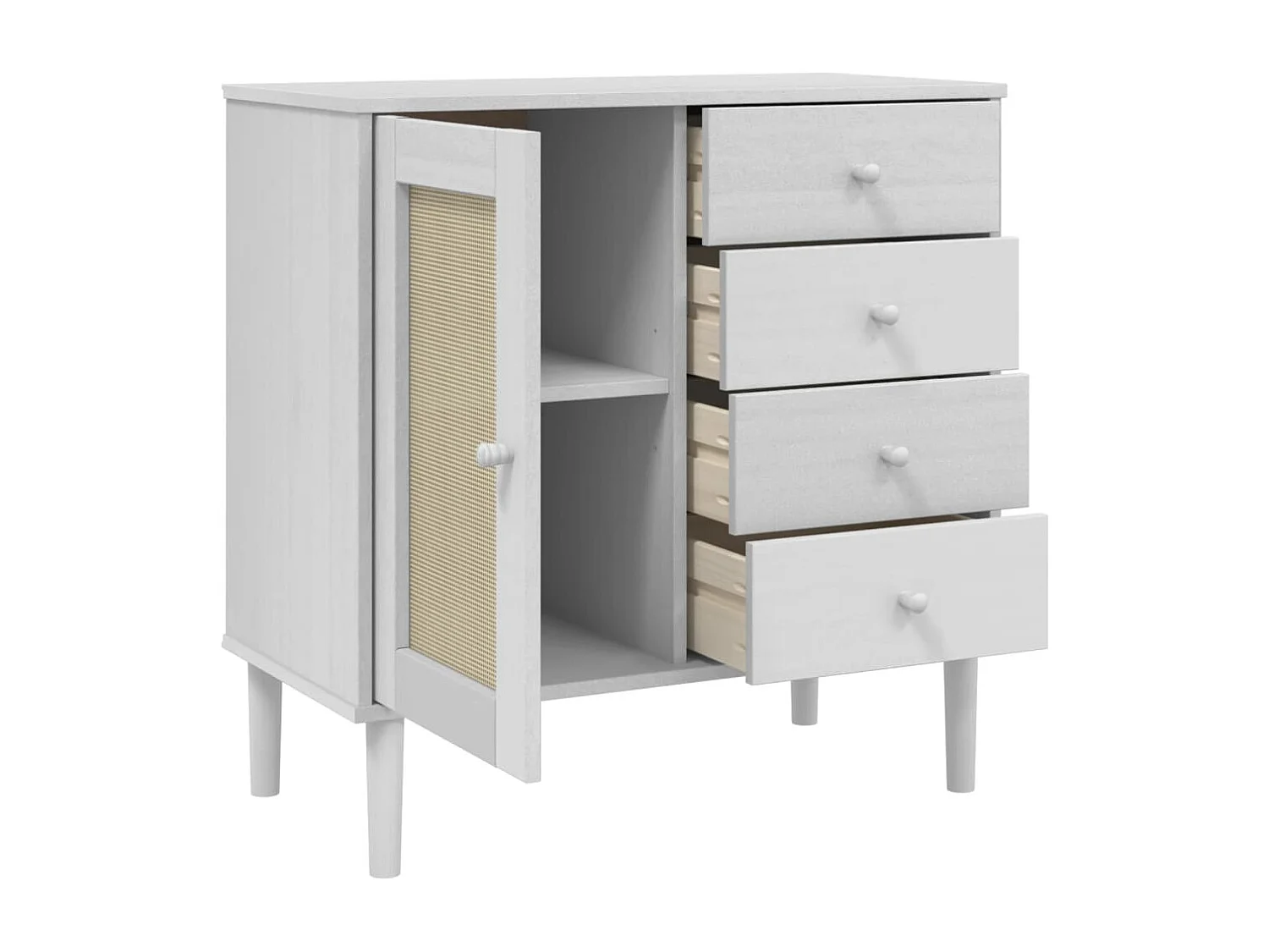 Buffet SENJA aspect rotin blanc 80x40x80 bois massif de pin