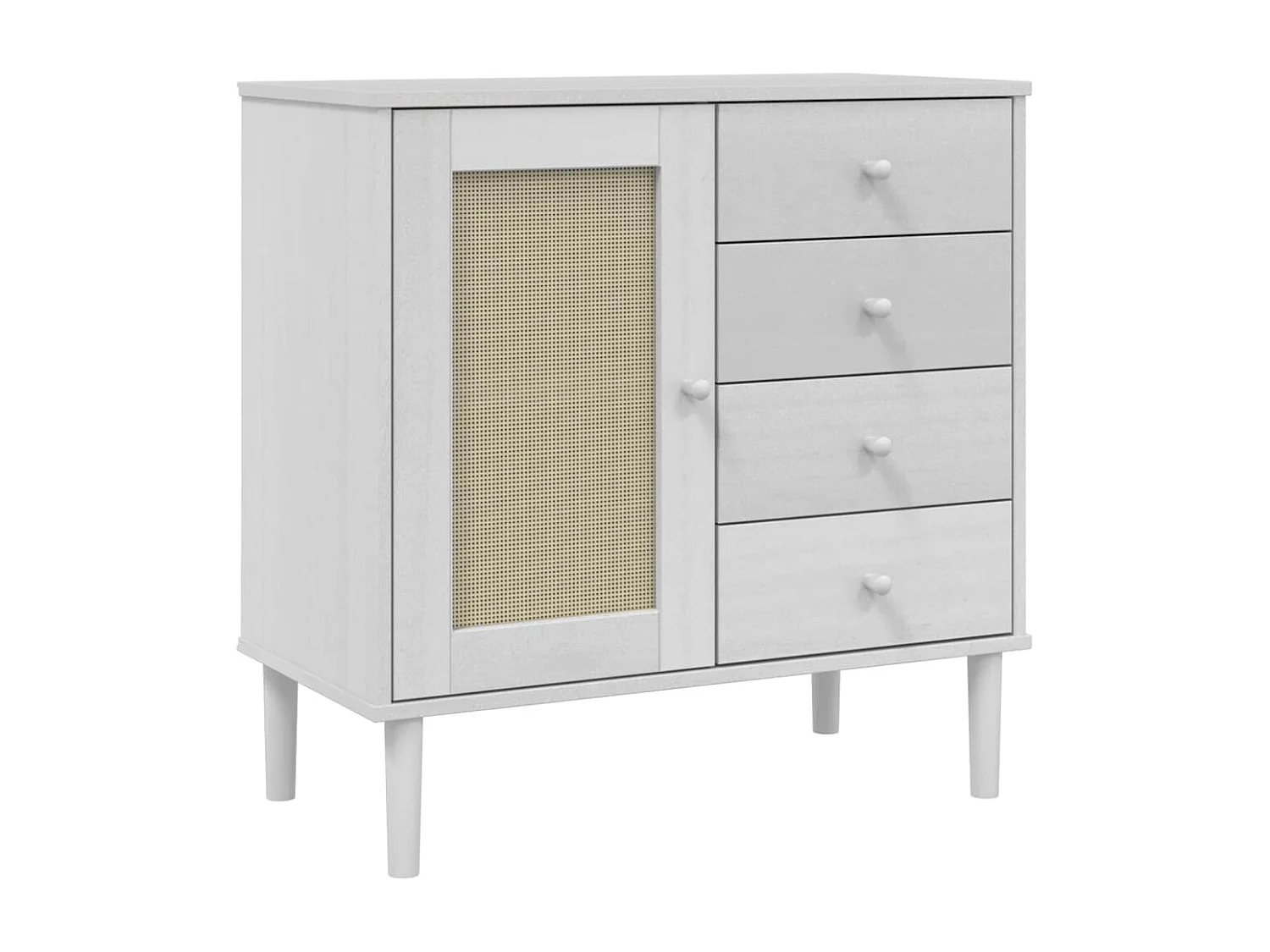 Buffet SENJA aspect rotin blanc 80x40x80 bois massif de pin