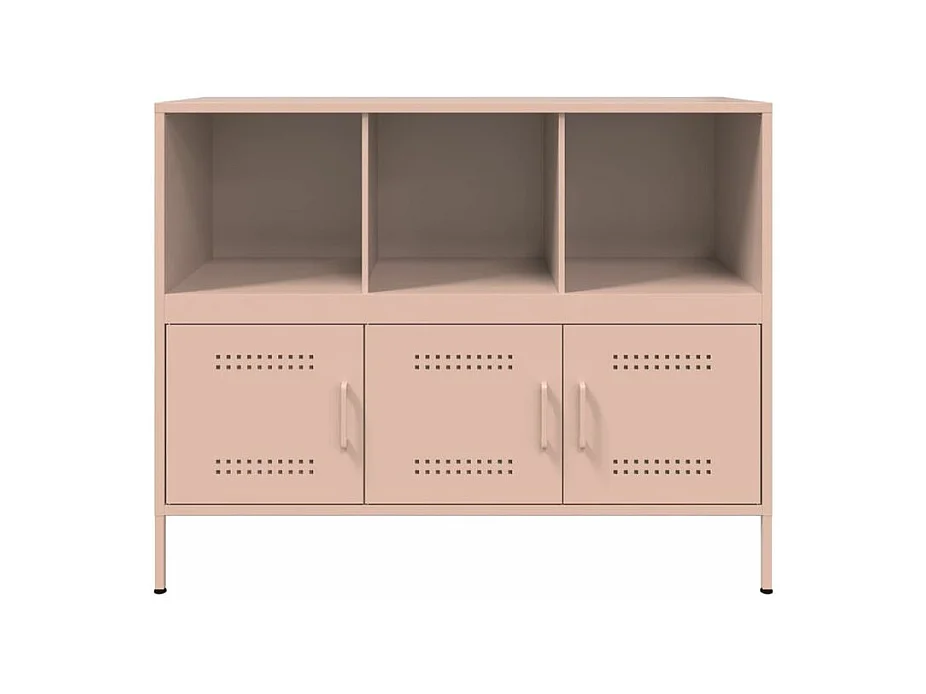 Meuble de rangement 3 portes 3 niches en acier Klavin 100cm - Style Industriel-Couleur Rose clair