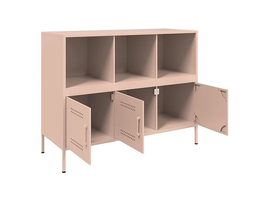 Meuble de rangement 3 portes 3 niches en acier Klavin 100cm - Style Industriel-Couleur Rose clair