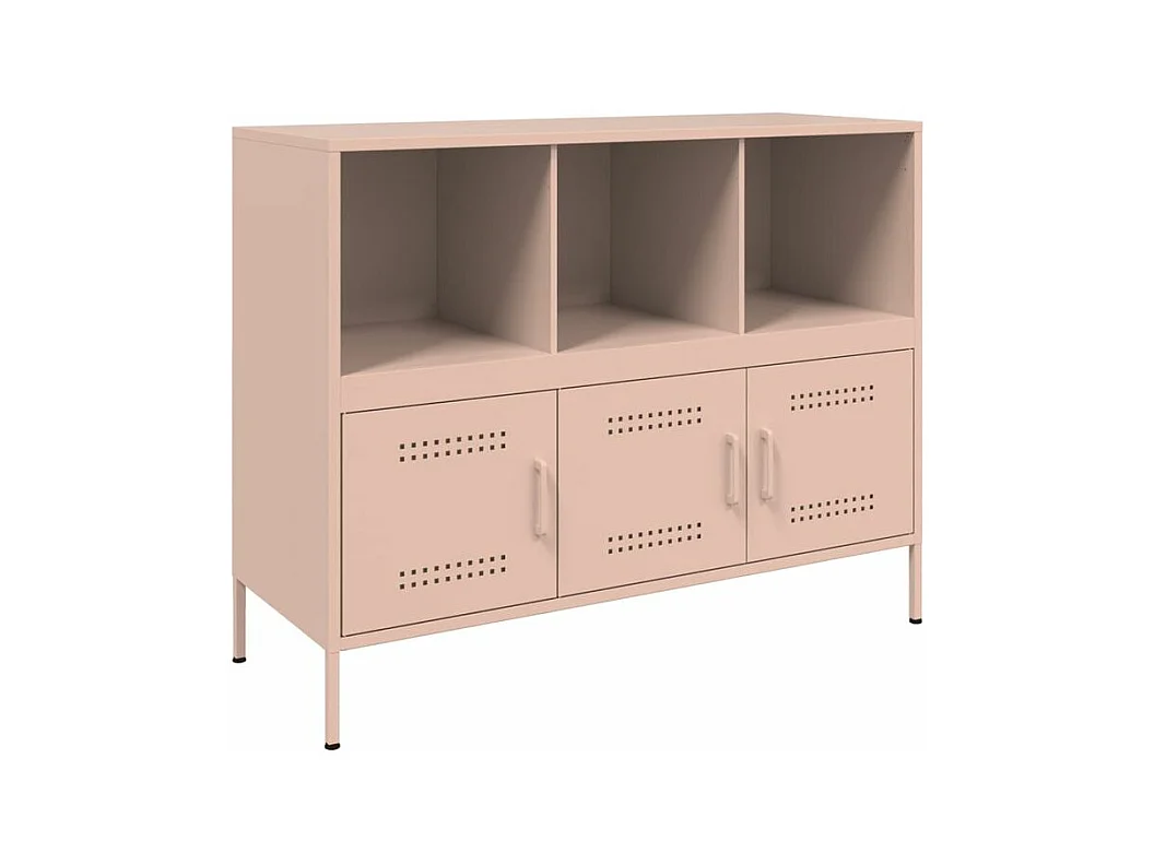 Meuble de rangement 3 portes 3 niches en acier Klavin 100cm - Style Industriel-Couleur Rose clair