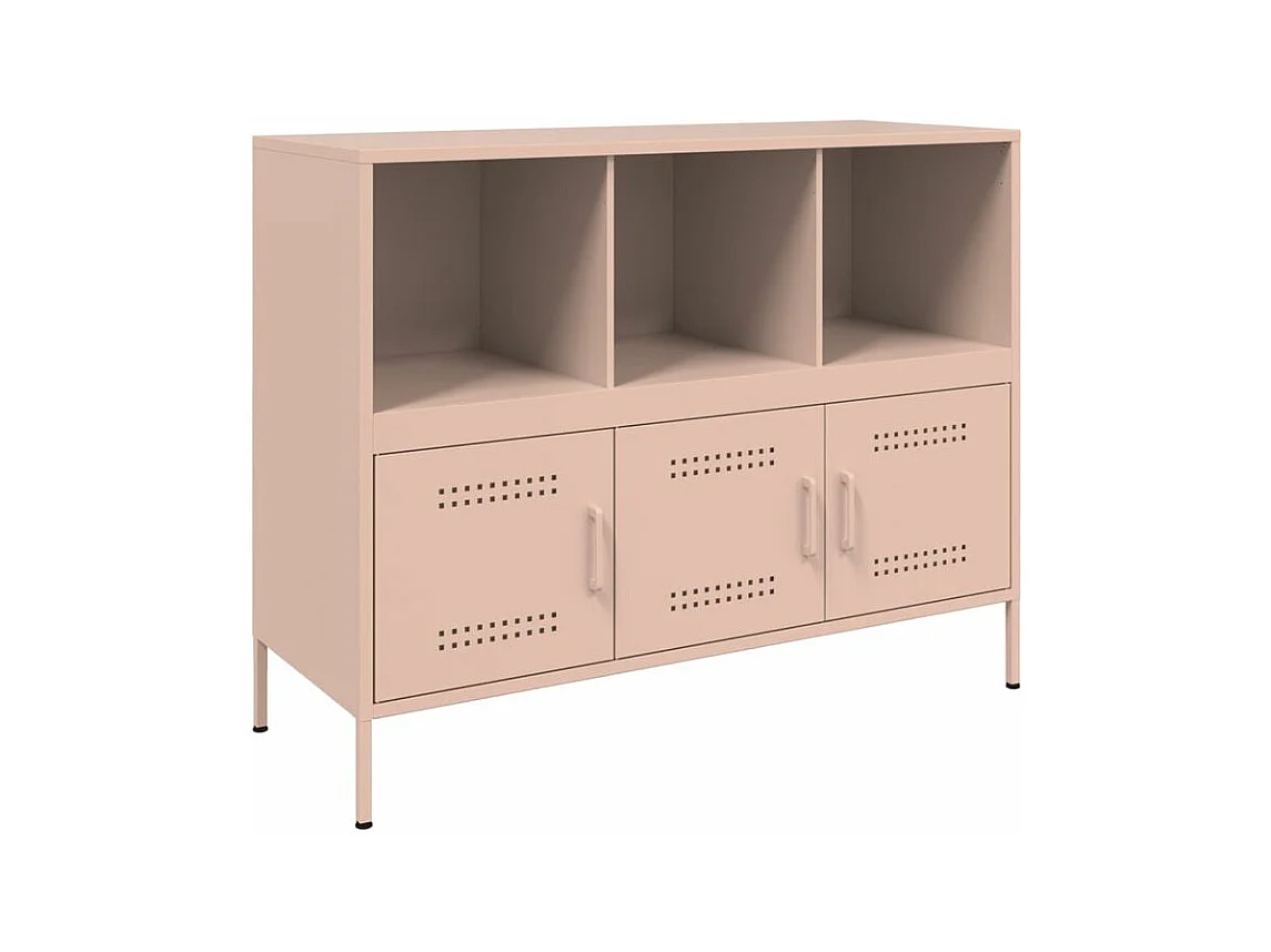 Meuble de rangement 3 portes 3 niches en acier Klavin 100cm - Style Industriel-Couleur Rose clair