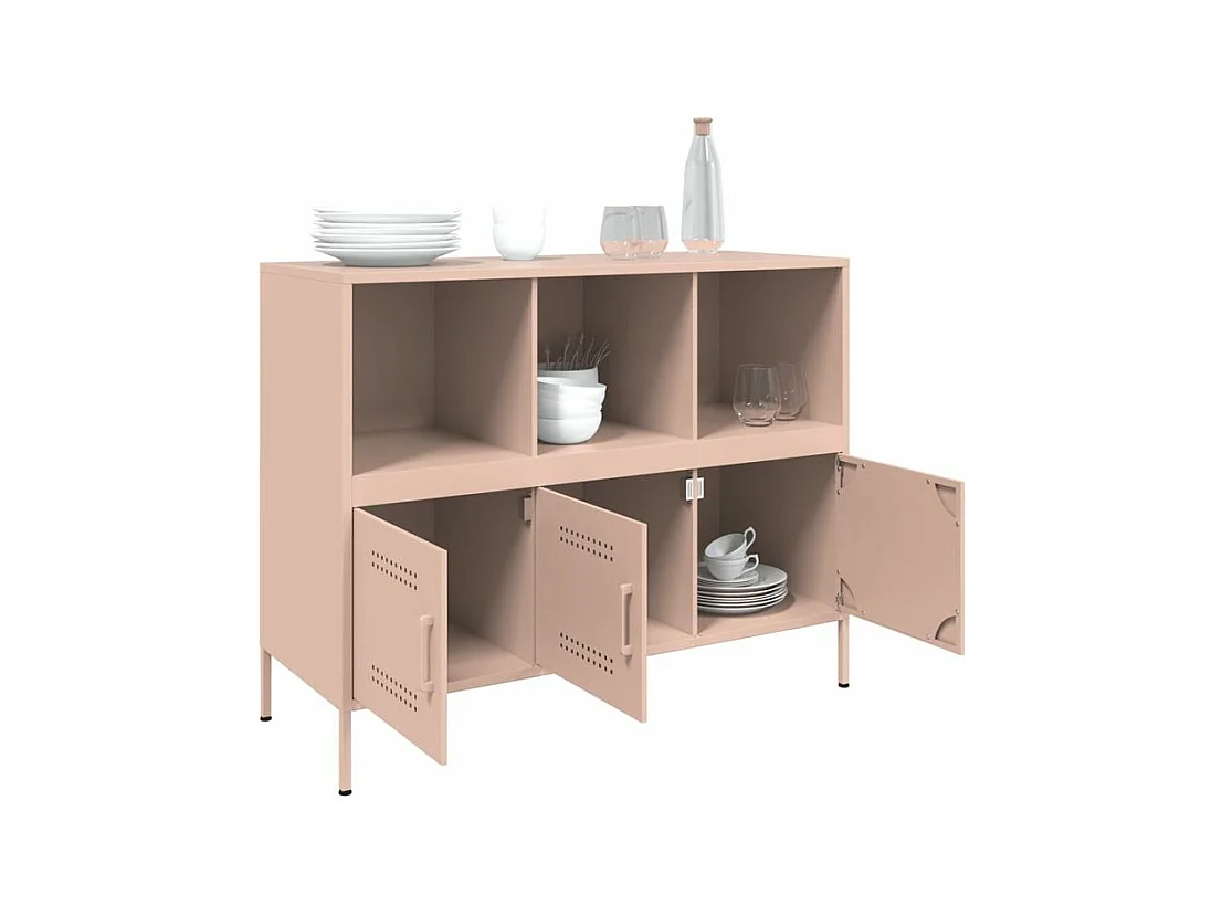 Meuble de rangement 3 portes 3 niches en acier Klavin 100cm - Style Industriel-Couleur Rose clair