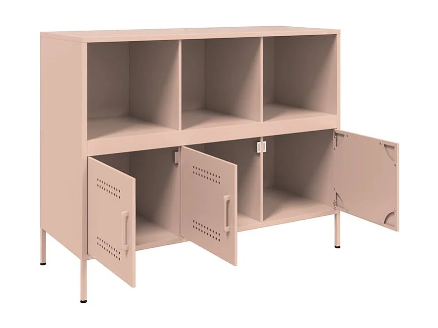 Meuble de rangement 3 portes 3 niches en acier Klavin 100cm - Style Industriel-Couleur Rose clair