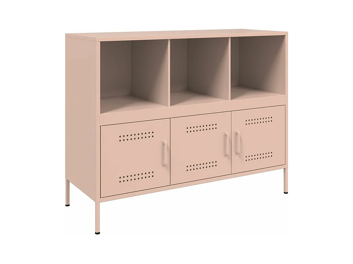 Meuble de rangement 3 portes 3 niches en acier Klavin 100cm - Style Industriel-Couleur Rose clair