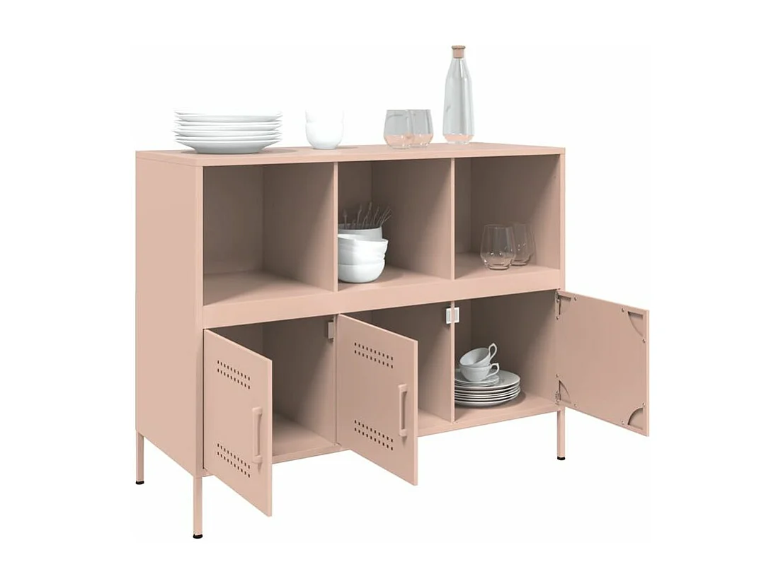 Meuble de rangement 3 portes 3 niches en acier Klavin 100cm - Style Industriel-Couleur Rose clair