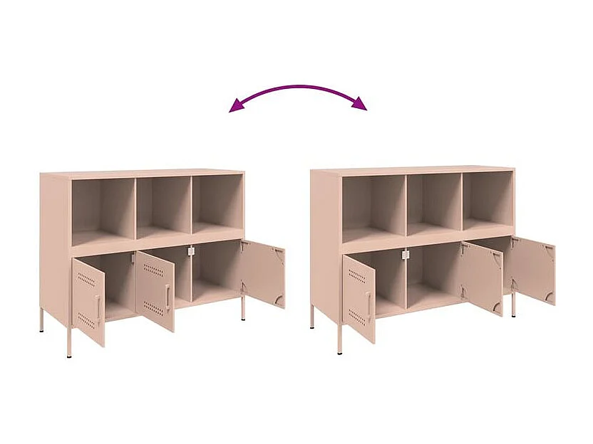 Meuble de rangement 3 portes 3 niches en acier Klavin 100cm - Style Industriel-Couleur Rose clair