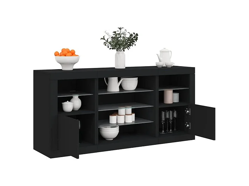 Buffet avec lumières LED noir 142,5x37x67