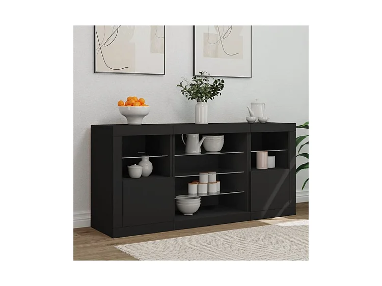 Buffet avec lumières LED noir 142,5x37x67