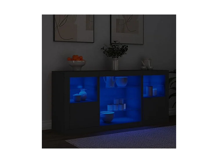 Buffet avec lumières LED noir 142,5x37x67