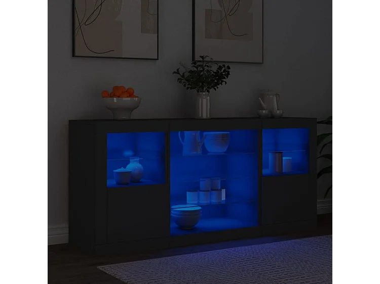 Buffet avec lumières LED noir 142,5x37x67