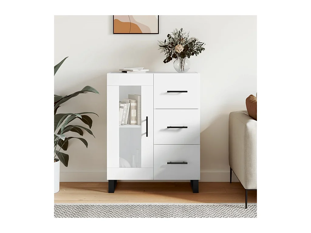 Buffet Blanc brillant 69,5x34x90 Bois d'ingénierie