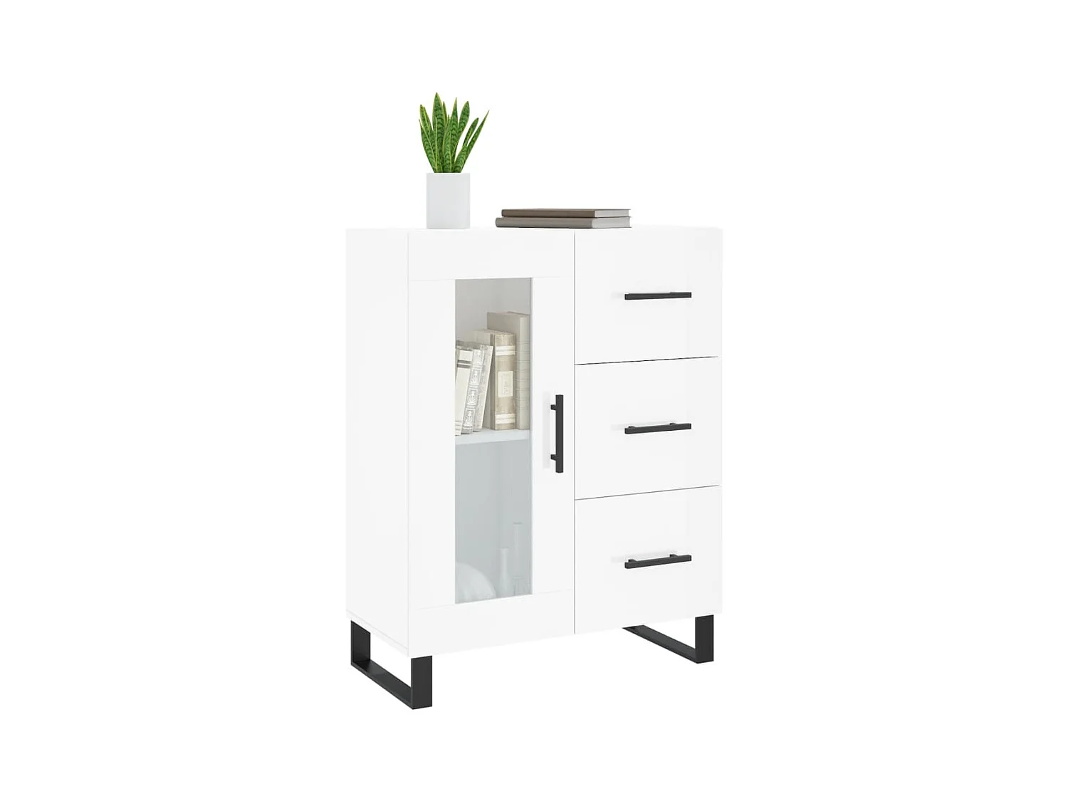 Buffet Blanc brillant 69,5x34x90 Bois d'ingénierie