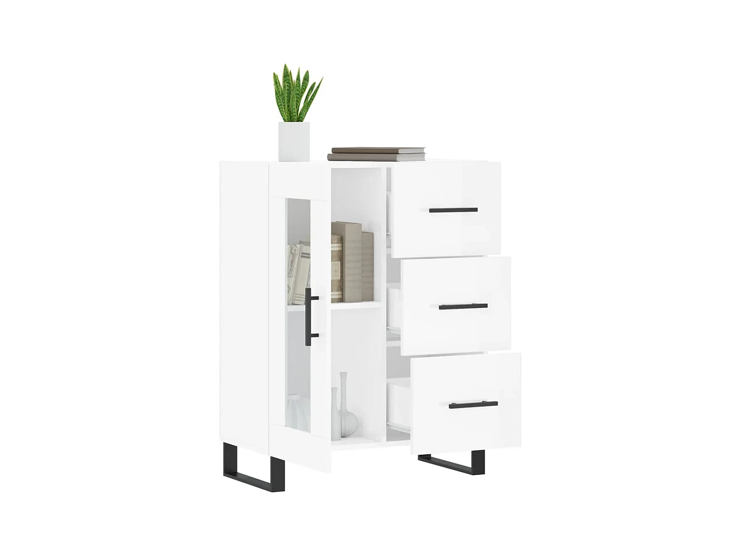 Buffet Blanc brillant 69,5x34x90 Bois d'ingénierie