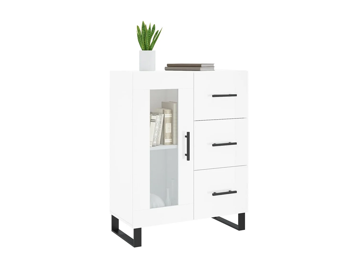 Buffet Blanc brillant 69,5x34x90 Bois d'ingénierie