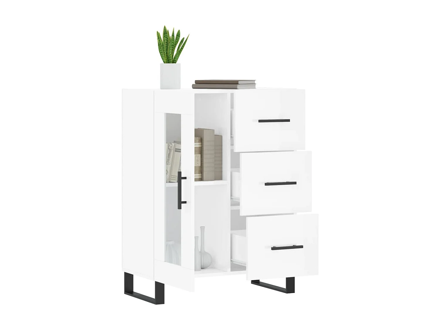 Buffet Blanc brillant 69,5x34x90 Bois d'ingénierie