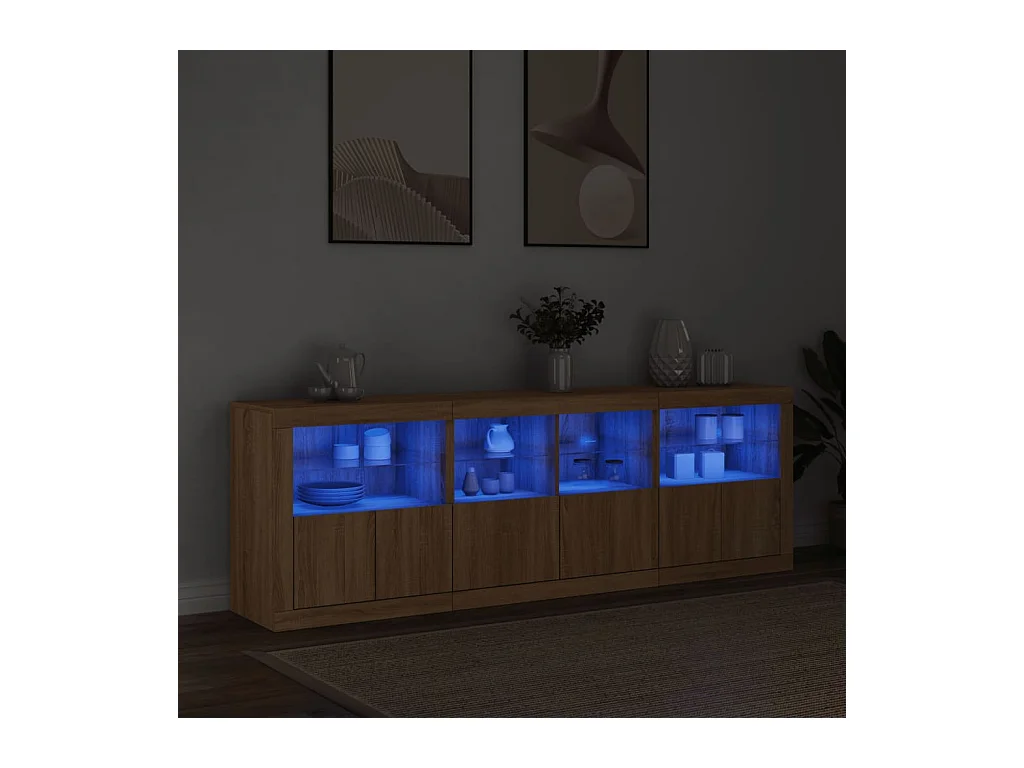 Buffet avec lumières LED chêne sonoma 202x37x67