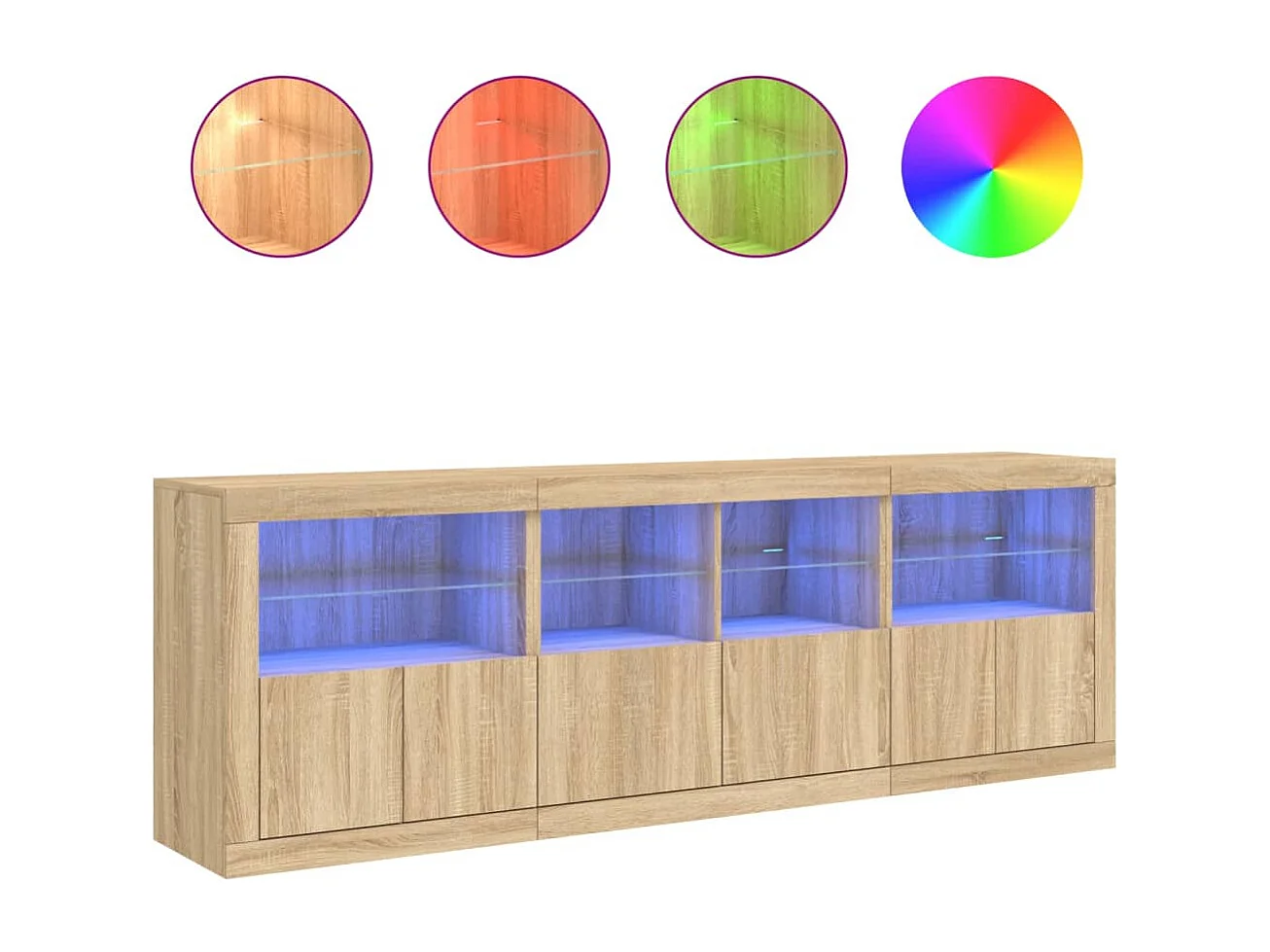 Buffet avec lumières LED chêne sonoma 202x37x67
