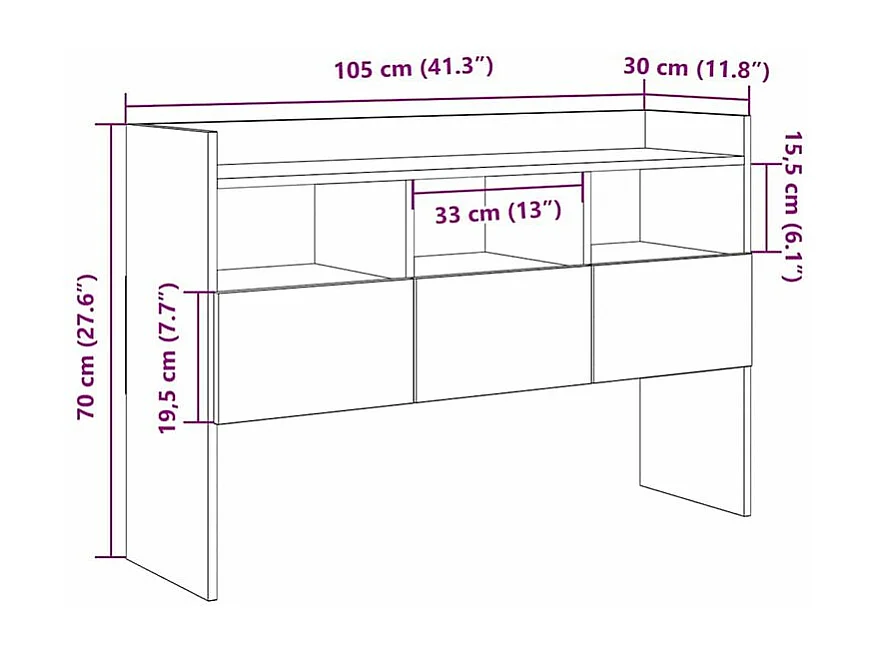 Buffet chêne artisanal 105x30x70 bois d'ingénierie