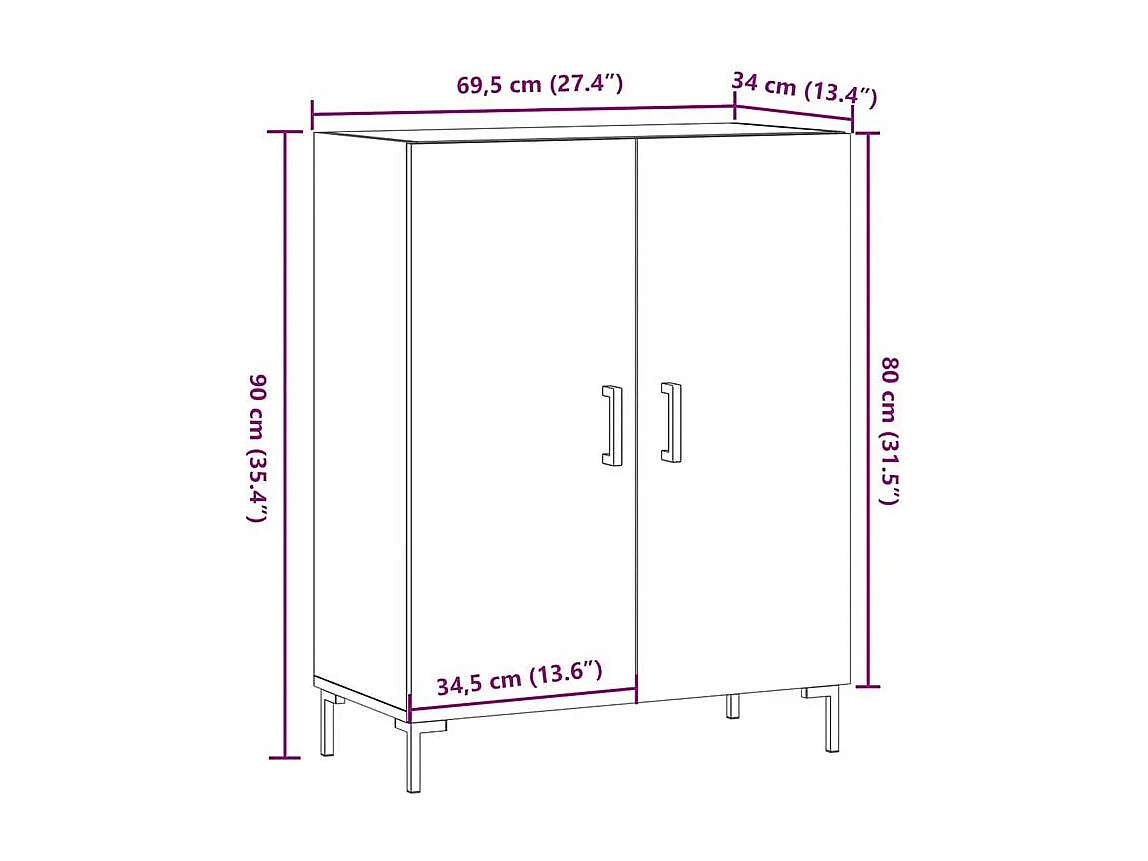 Buffet chêne artisanal 69,5x34x90 bois d'ingénierie