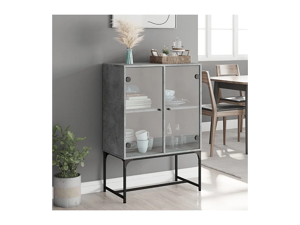 Armoire latérale avec portes en verre gris béton 69x37x100