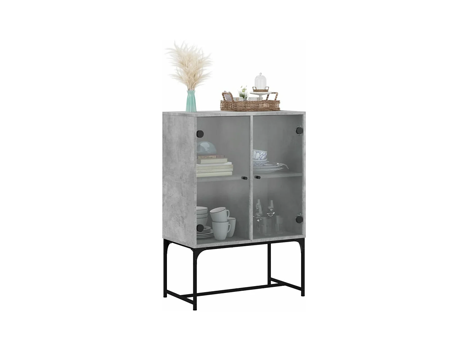 Armoire latérale avec portes en verre gris béton 69x37x100