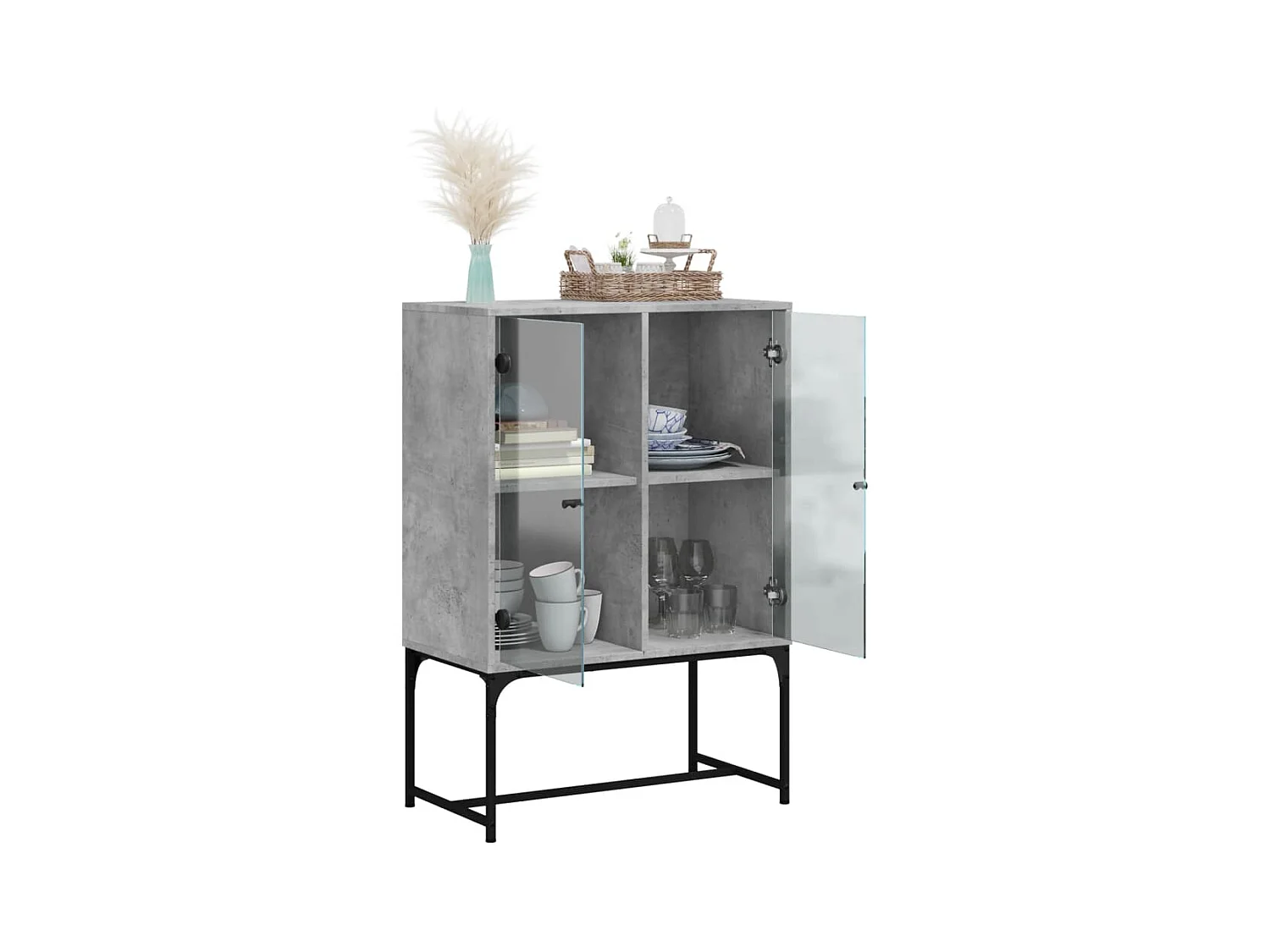 Armoire latérale avec portes en verre gris béton 69x37x100