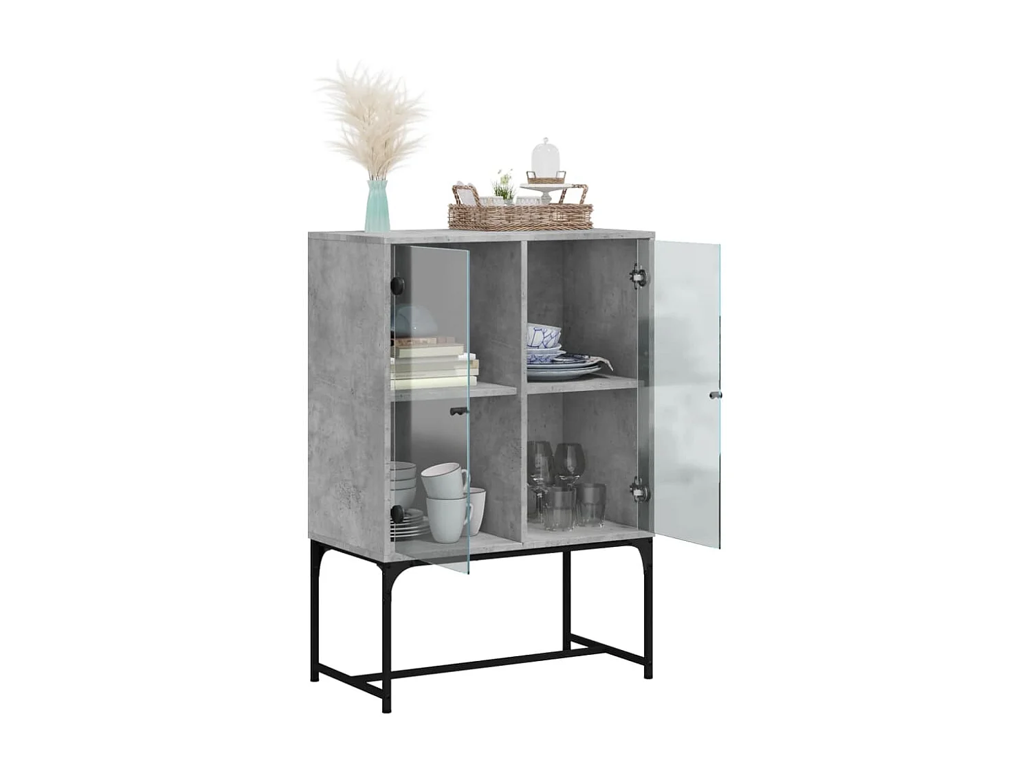 Armoire latérale avec portes en verre gris béton 69x37x100