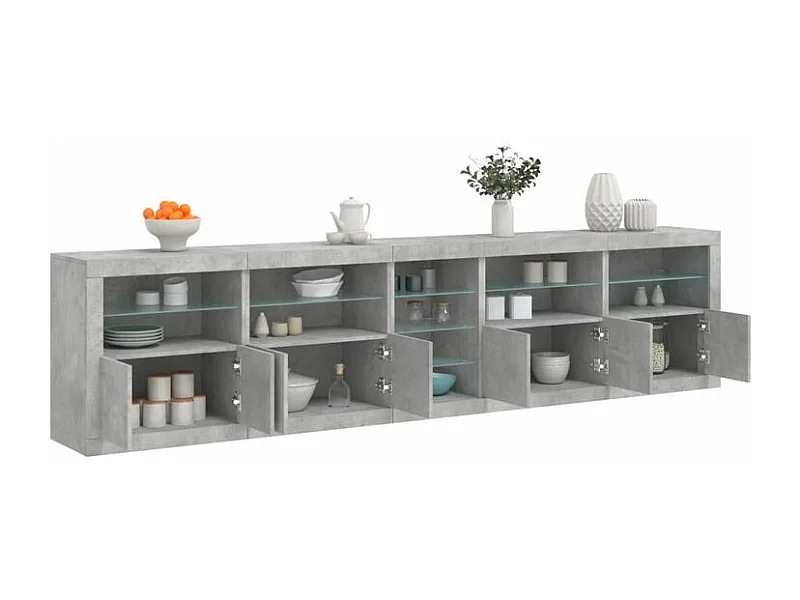 Buffet avec lumières LED gris béton 283x37x67