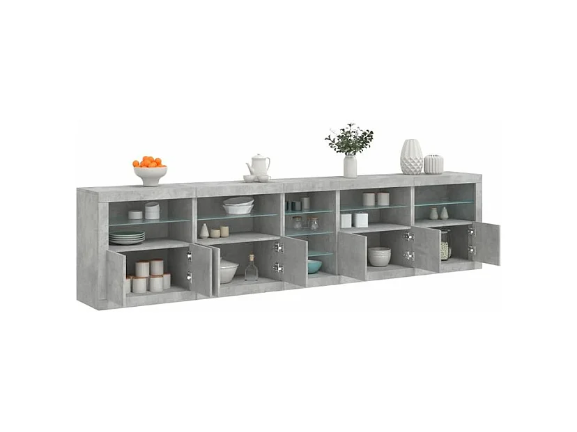 Buffet avec lumières LED gris béton 283x37x67