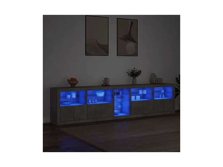Buffet avec lumières LED gris béton 283x37x67