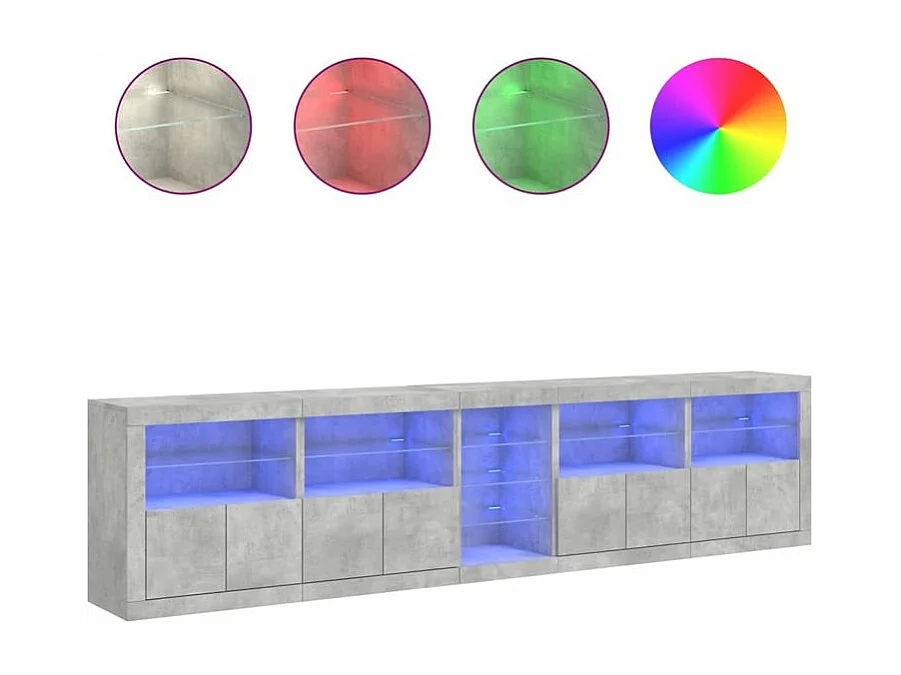 Buffet avec lumières LED gris béton 283x37x67