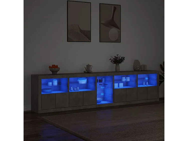 Buffet avec lumières LED gris béton 283x37x67