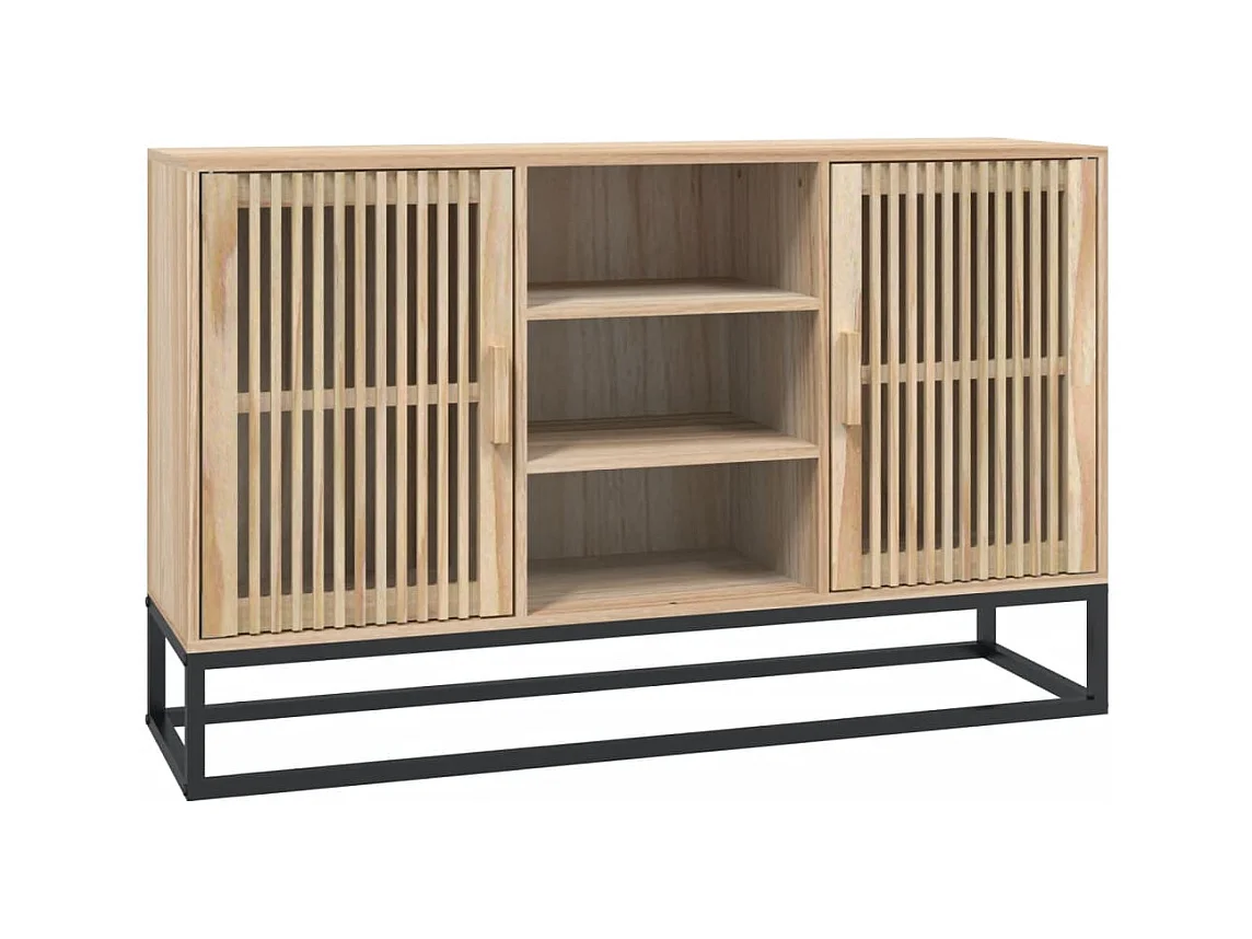 Petit buffet en bois naturel 2 portes 2 étagères et pieds en métal noir 105cm - Modèle Bolivia-Couleur Naturel