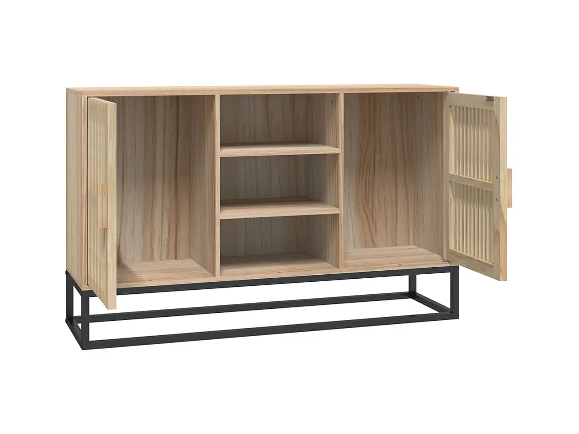 Petit buffet en bois naturel 2 portes 2 étagères et pieds en métal noir 105cm - Modèle Bolivia-Couleur Naturel