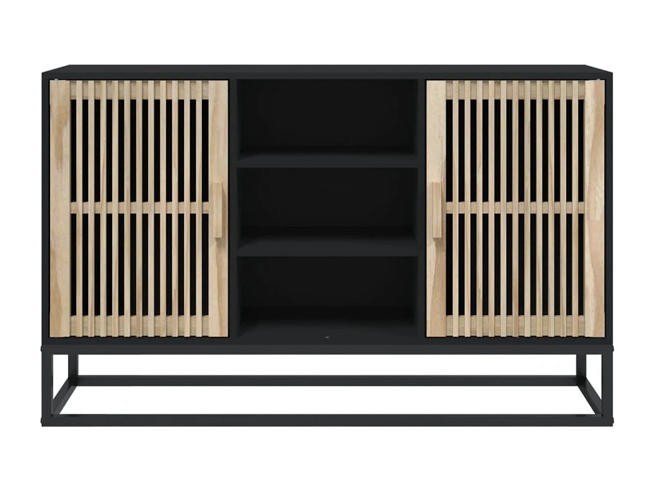 Petit buffet en bois naturel 2 portes 2 étagères et pieds en métal noir 105cm - Modèle Bolivia-Couleur Naturel