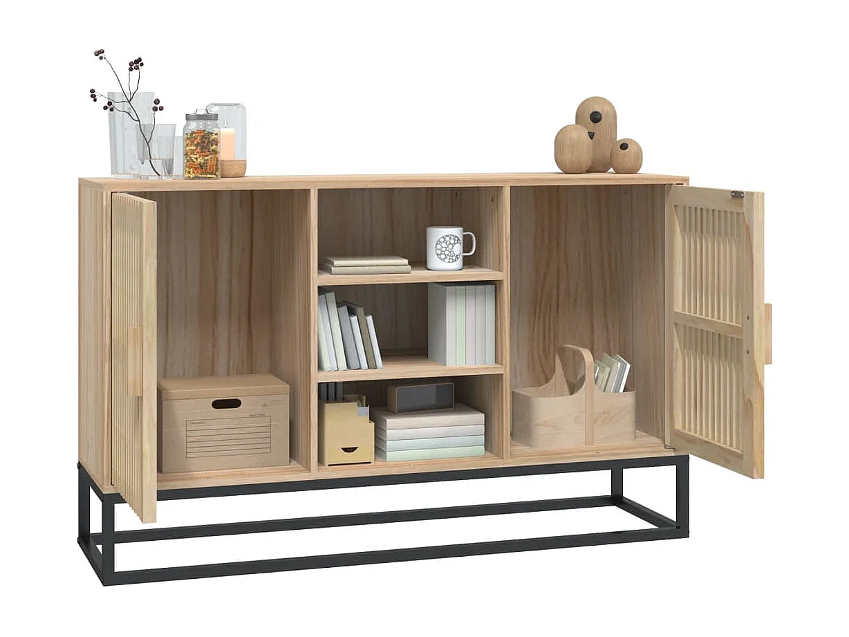 Petit buffet en bois naturel 2 portes 2 étagères et pieds en métal noir 105cm - Modèle Bolivia-Couleur Naturel