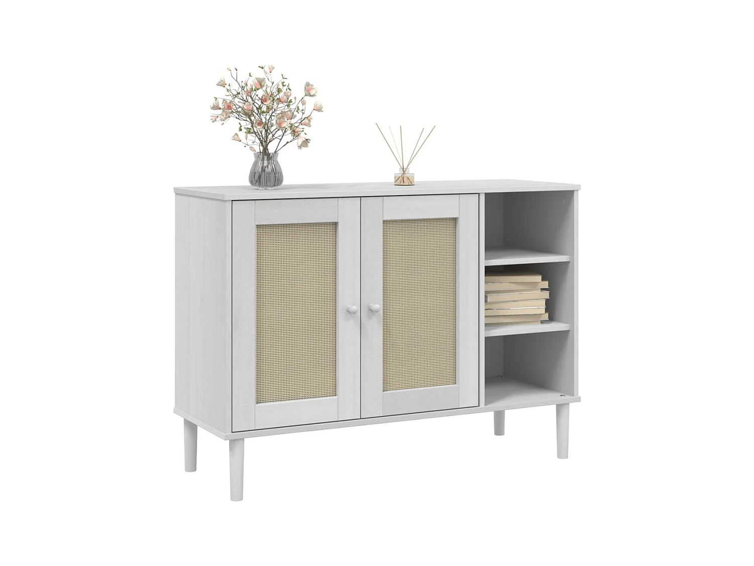 Buffet SENJA aspect rotin blanc 112x40x80 bois massif de pin