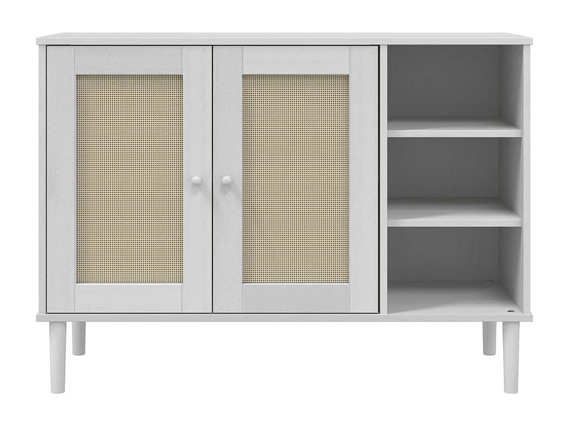 Buffet SENJA aspect rotin blanc 112x40x80 bois massif de pin