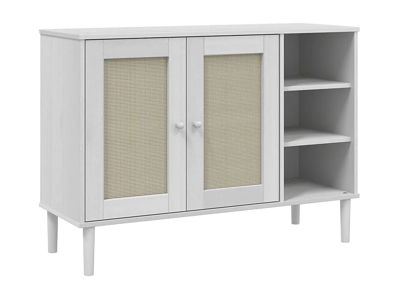 Buffet SENJA aspect rotin blanc 112x40x80 bois massif de pin